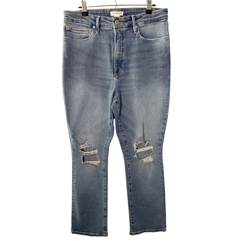 Good American Distressed Straight Leg Jeans Size 10